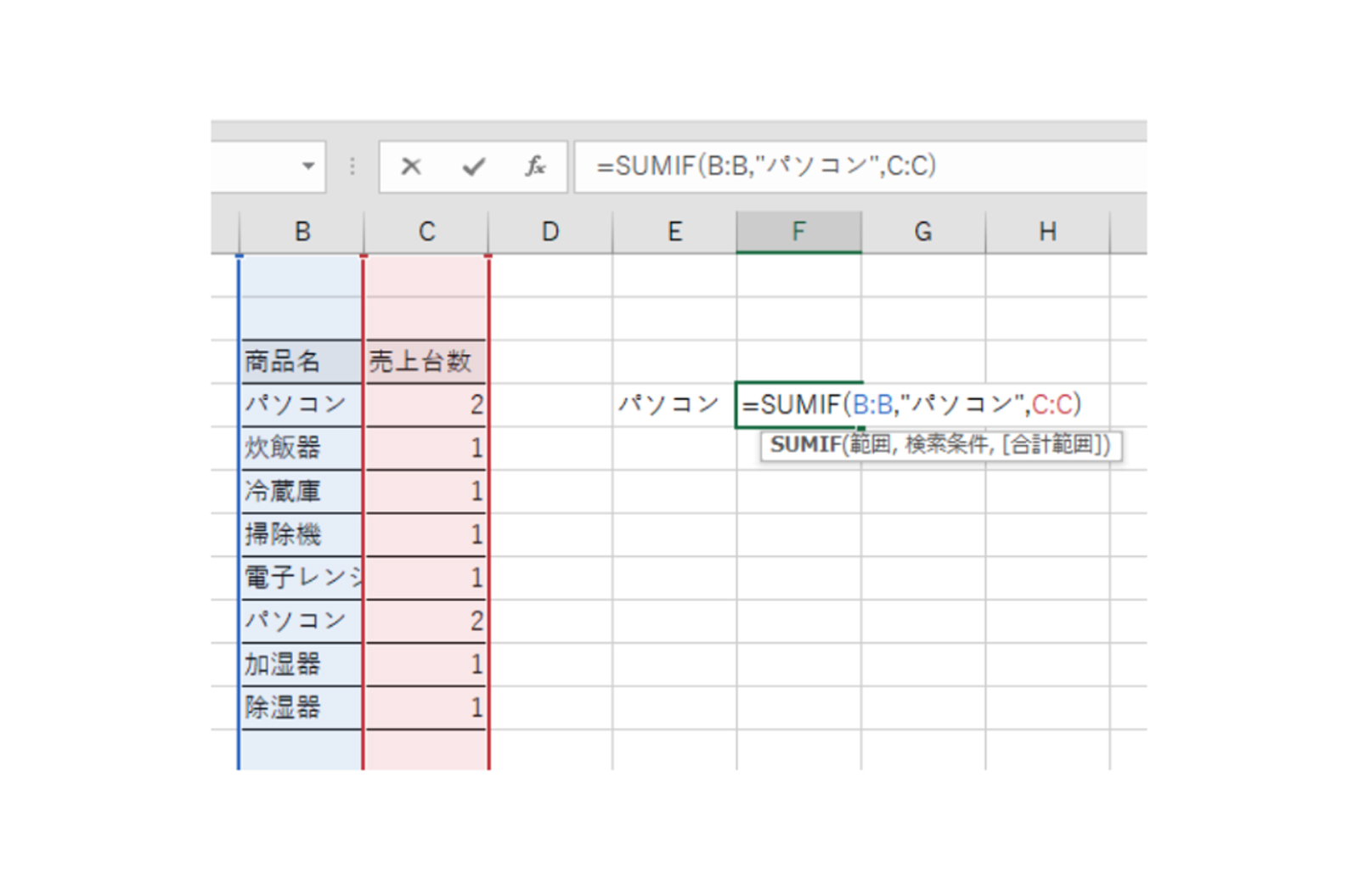 Excel（エクセル）で条件を満たすものを合計する方法